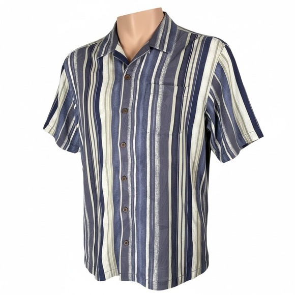 Tommy Bahama Other - Tommy Bahama Shirt Large Silk Button Down Gray Tan Striped